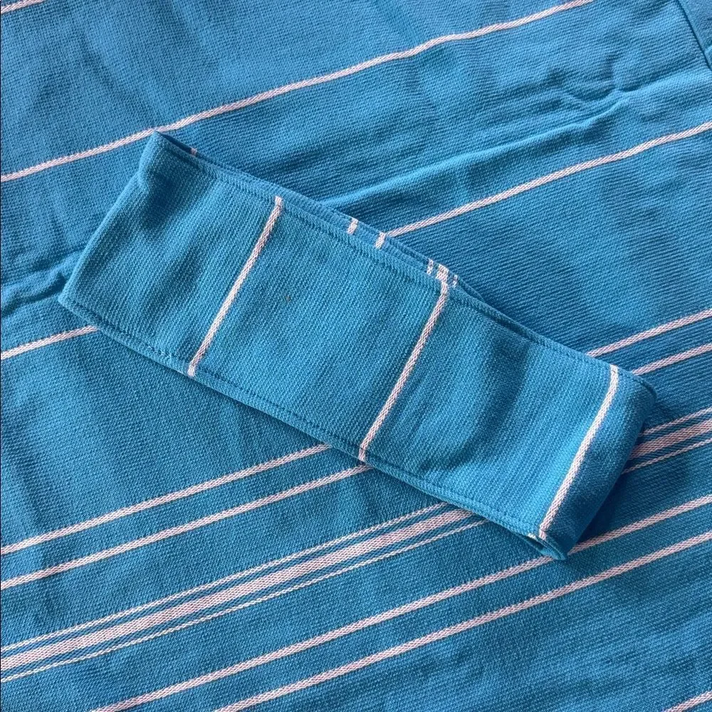 Adult Unisex Blue Striped Poncho Towel & Headband 100% Cotton Turkish Robe NEW